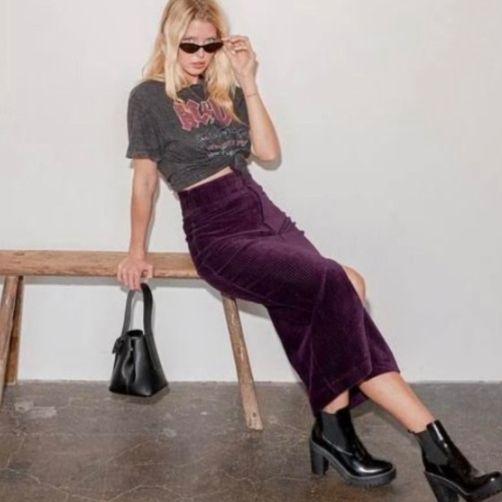 Free People Large Purple Corduroy Midi Skirt